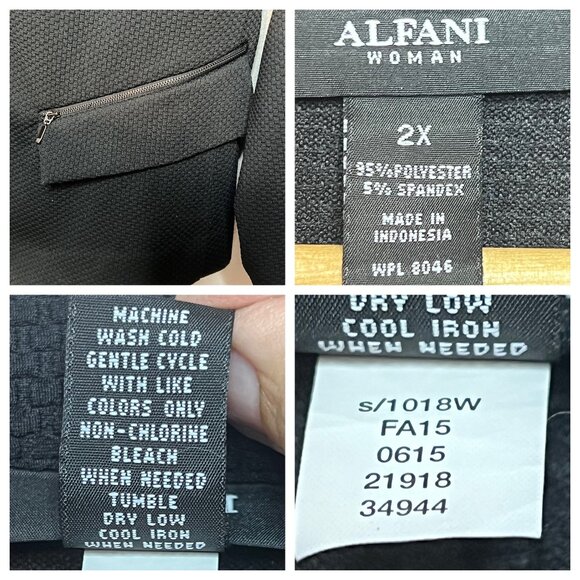 Alfani Women's Open Front Textured Blazer Jacket 2X Black Career Goth Minimalist - Picture 11 of 16